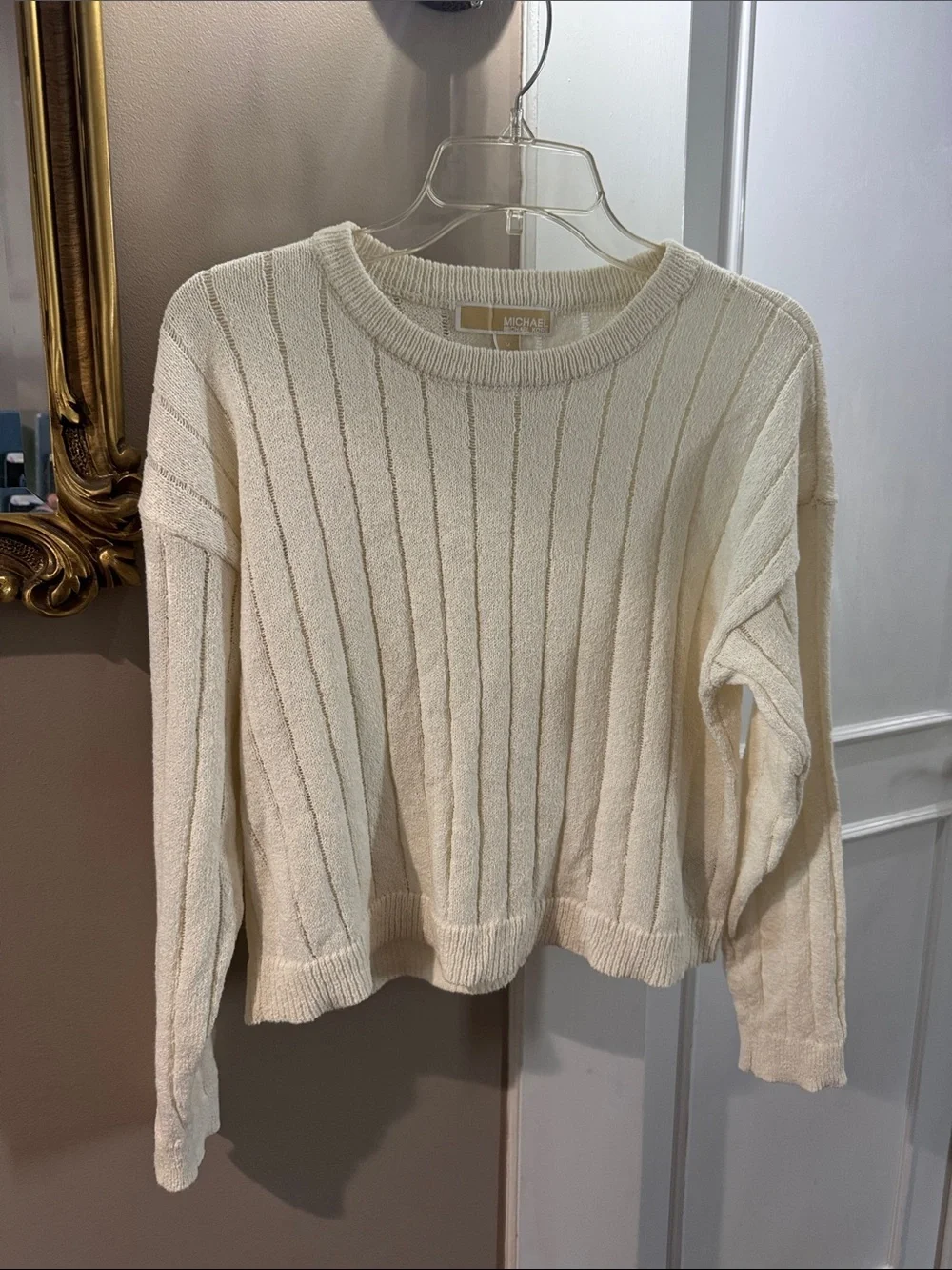 Michael Kors cream Long Sleeve Textured Cotton Knit Sweater Women's M
